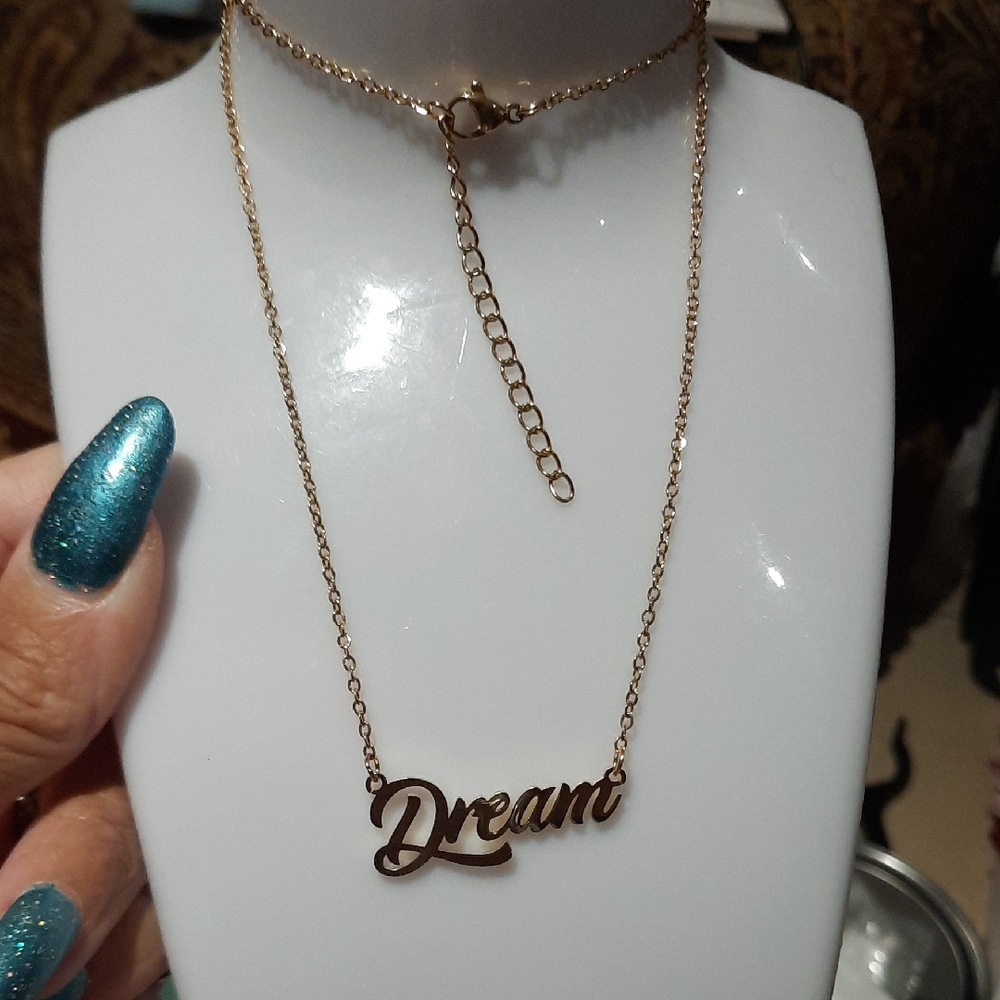 Genuine 14K Yellow Gold Over Stainless Steel "Dream" Necklace 18"+2" Extension